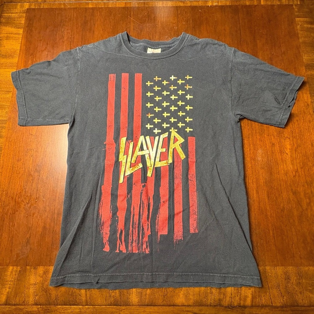 Slayer American Flag Crosses Double Sided Band Tee Hanes Heavyweight M 19x26
